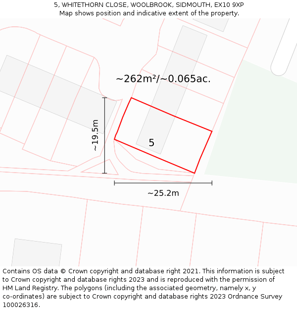 5, WHITETHORN CLOSE, WOOLBROOK, SIDMOUTH, EX10 9XP: Plot and title map