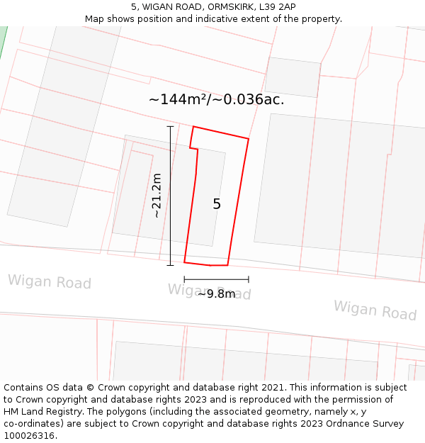 5, WIGAN ROAD, ORMSKIRK, L39 2AP: Plot and title map