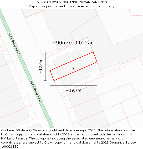 5, WIGAN ROAD, STANDISH, WIGAN, WN6 0BG: Plot and title map