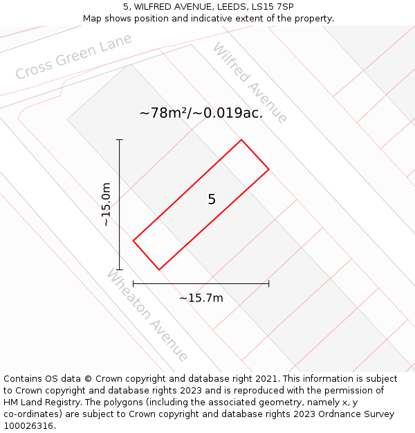 5, WILFRED AVENUE, LEEDS, LS15 7SP: Plot and title map