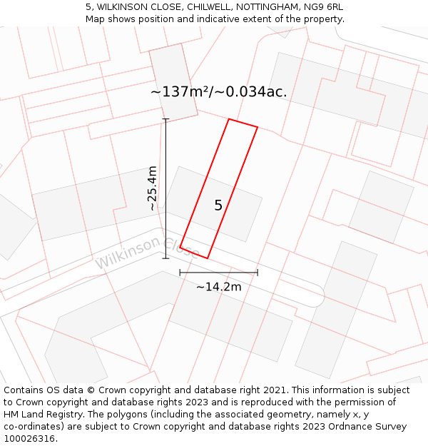 5, WILKINSON CLOSE, CHILWELL, NOTTINGHAM, NG9 6RL: Plot and title map