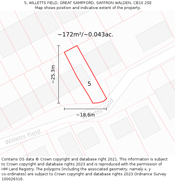 5, WILLETTS FIELD, GREAT SAMPFORD, SAFFRON WALDEN, CB10 2SE: Plot and title map