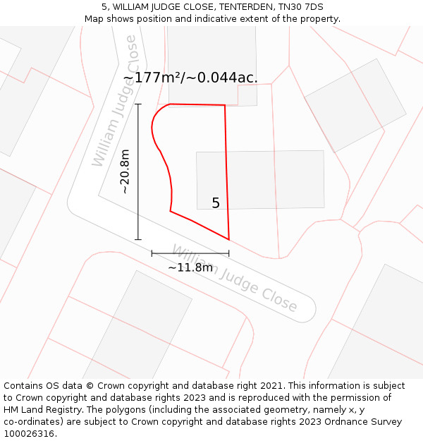 5, WILLIAM JUDGE CLOSE, TENTERDEN, TN30 7DS: Plot and title map