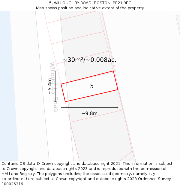 5, WILLOUGHBY ROAD, BOSTON, PE21 9EG: Plot and title map