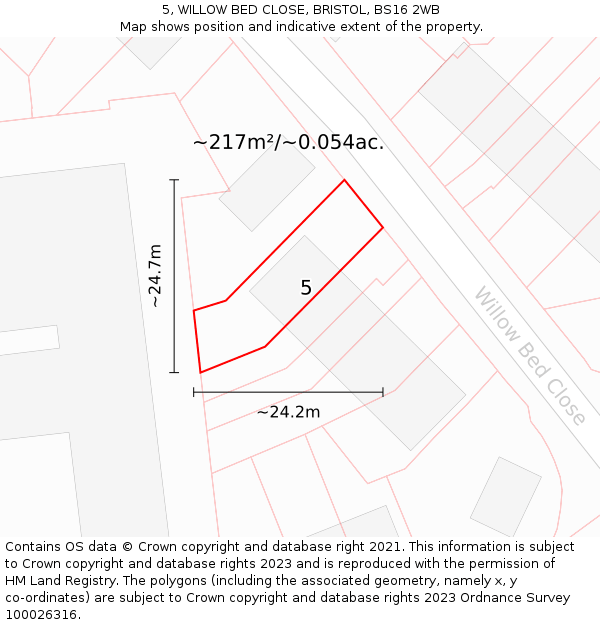5, WILLOW BED CLOSE, BRISTOL, BS16 2WB: Plot and title map