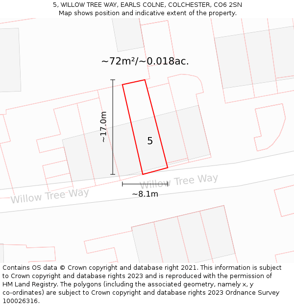 5, WILLOW TREE WAY, EARLS COLNE, COLCHESTER, CO6 2SN: Plot and title map
