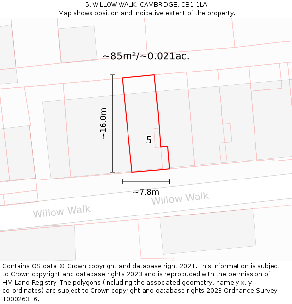 5, WILLOW WALK, CAMBRIDGE, CB1 1LA: Plot and title map