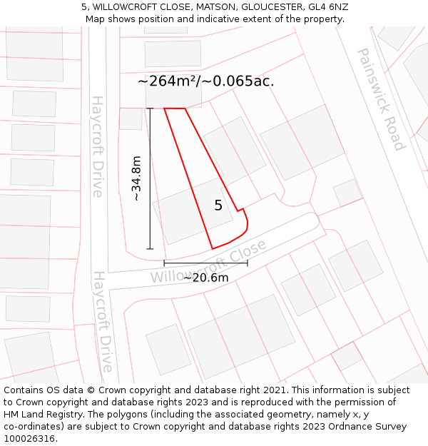 5, WILLOWCROFT CLOSE, MATSON, GLOUCESTER, GL4 6NZ: Plot and title map