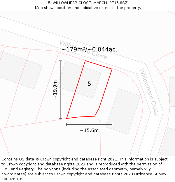 5, WILLOWHERB CLOSE, MARCH, PE15 8SZ: Plot and title map