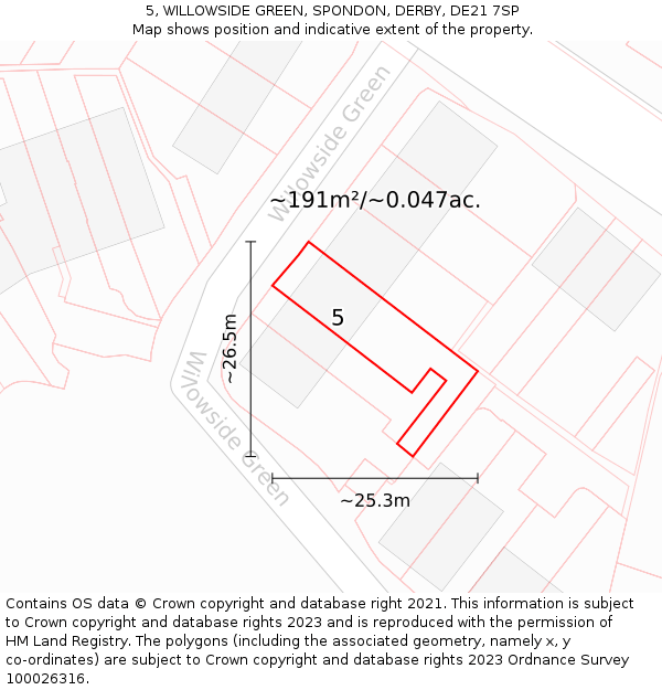 5, WILLOWSIDE GREEN, SPONDON, DERBY, DE21 7SP: Plot and title map