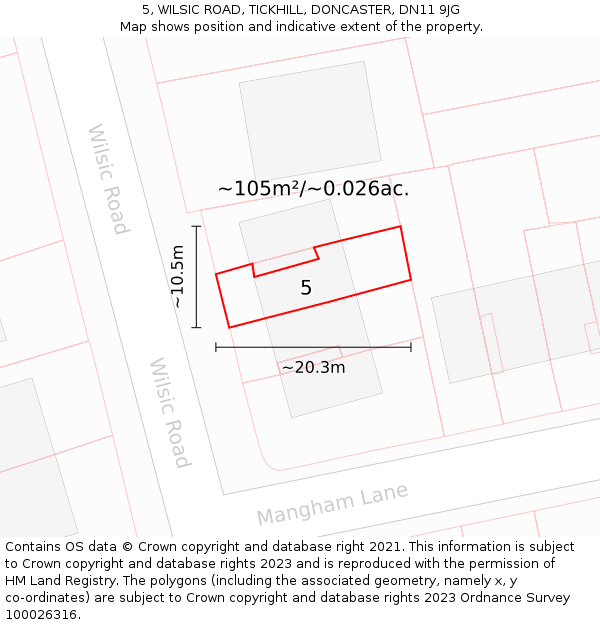 5, WILSIC ROAD, TICKHILL, DONCASTER, DN11 9JG: Plot and title map