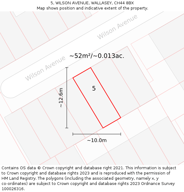 5, WILSON AVENUE, WALLASEY, CH44 8BX: Plot and title map