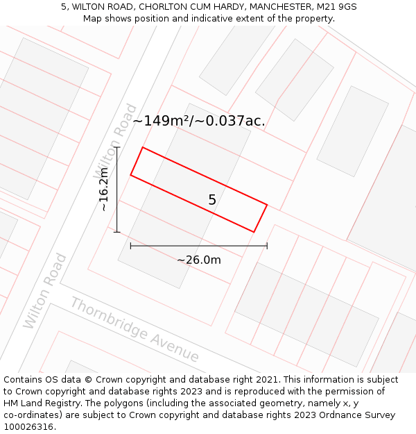 5, WILTON ROAD, CHORLTON CUM HARDY, MANCHESTER, M21 9GS: Plot and title map