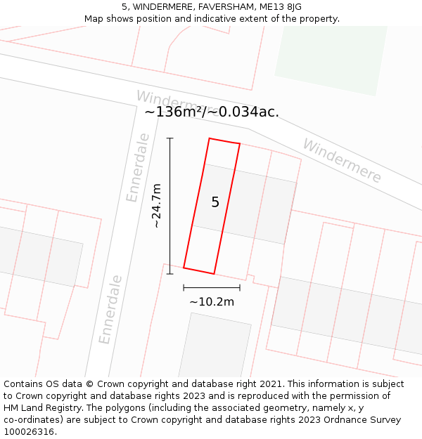 5, WINDERMERE, FAVERSHAM, ME13 8JG: Plot and title map