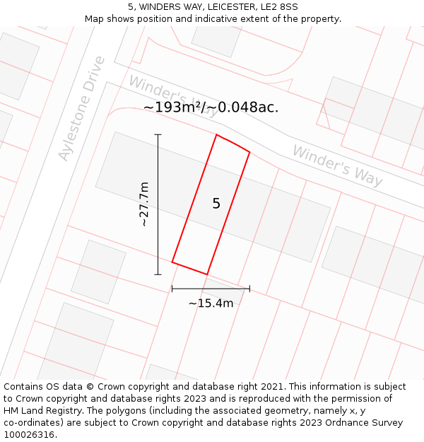 5, WINDERS WAY, LEICESTER, LE2 8SS: Plot and title map
