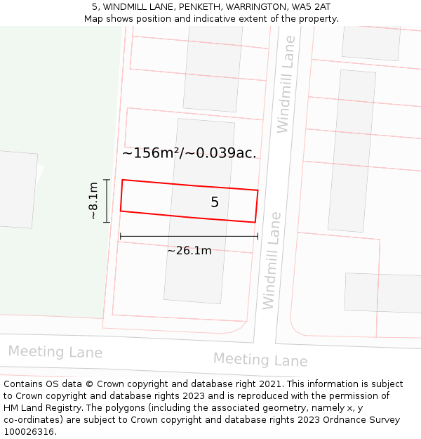 5, WINDMILL LANE, PENKETH, WARRINGTON, WA5 2AT: Plot and title map