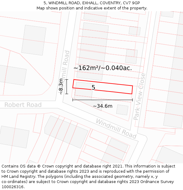 5, WINDMILL ROAD, EXHALL, COVENTRY, CV7 9GP: Plot and title map