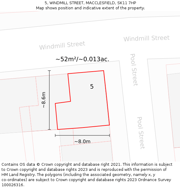 5, WINDMILL STREET, MACCLESFIELD, SK11 7HP: Plot and title map