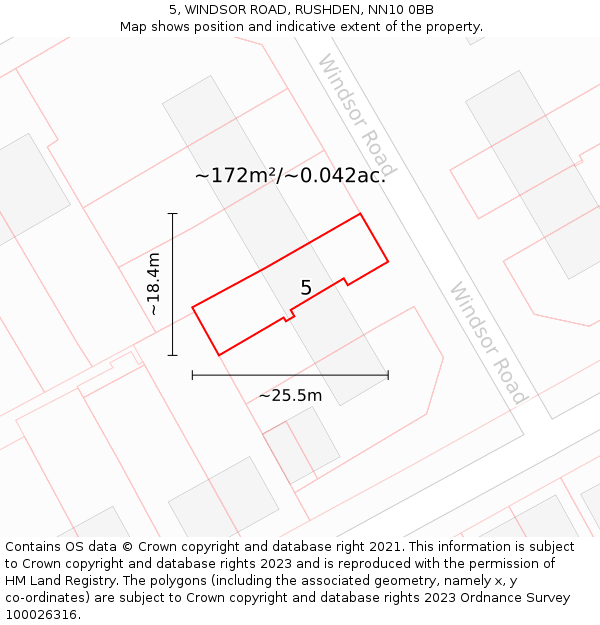 5, WINDSOR ROAD, RUSHDEN, NN10 0BB: Plot and title map