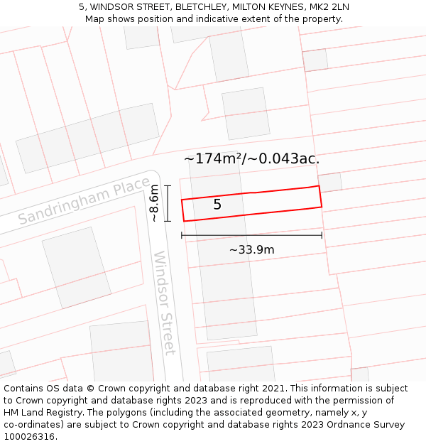 5, WINDSOR STREET, BLETCHLEY, MILTON KEYNES, MK2 2LN: Plot and title map