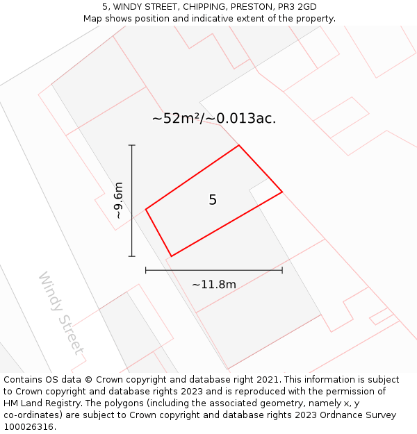 5, WINDY STREET, CHIPPING, PRESTON, PR3 2GD: Plot and title map