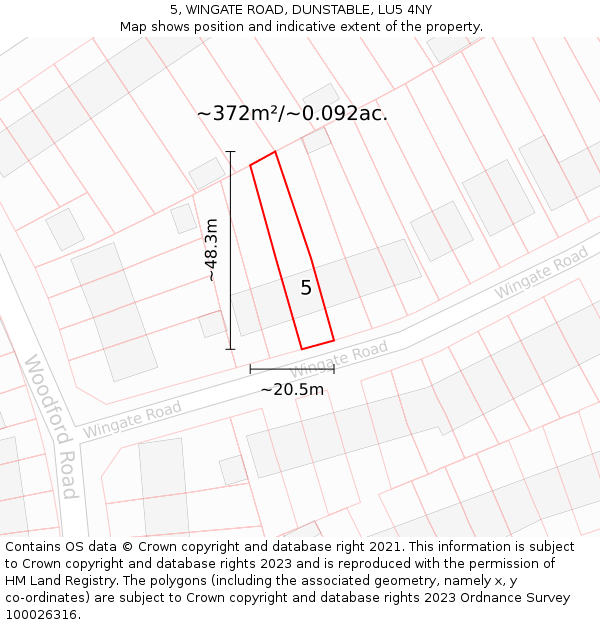 5, WINGATE ROAD, DUNSTABLE, LU5 4NY: Plot and title map