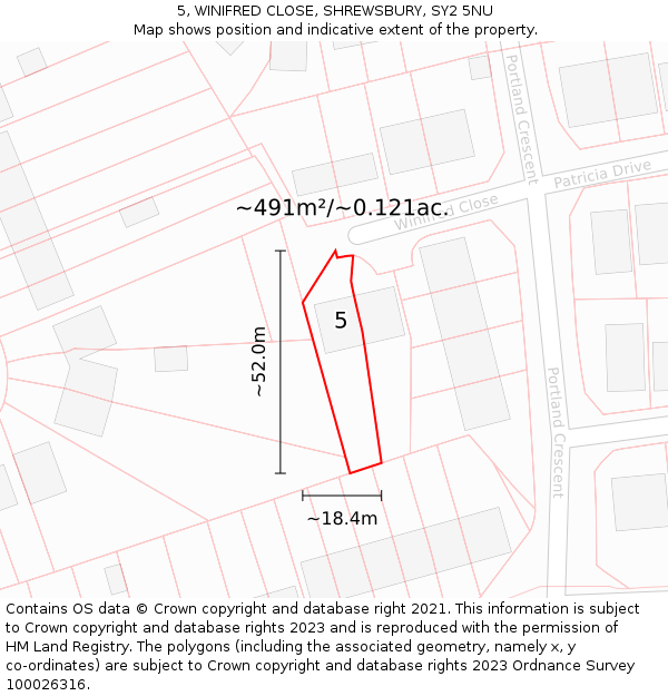 5, WINIFRED CLOSE, SHREWSBURY, SY2 5NU: Plot and title map