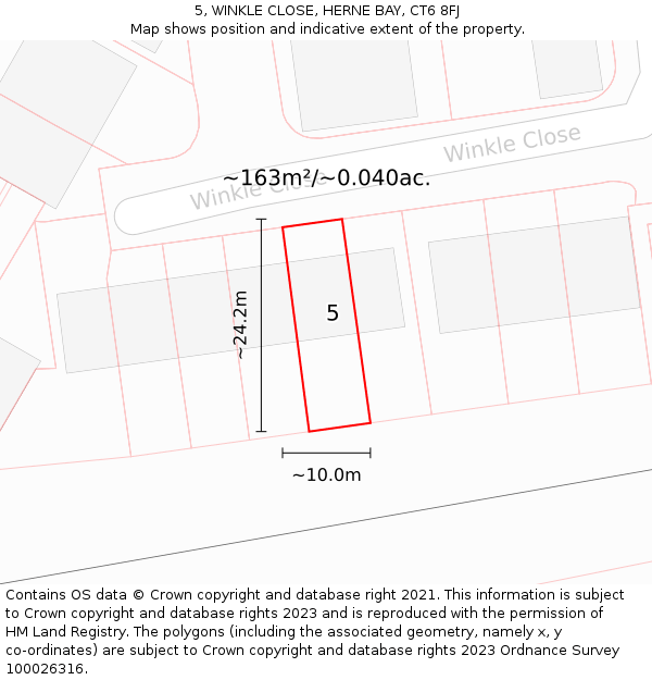 5, WINKLE CLOSE, HERNE BAY, CT6 8FJ: Plot and title map