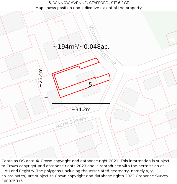 5, WINNOW AVENUE, STAFFORD, ST16 1GE: Plot and title map