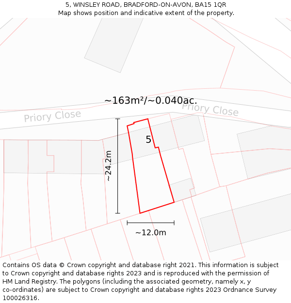5, WINSLEY ROAD, BRADFORD-ON-AVON, BA15 1QR: Plot and title map