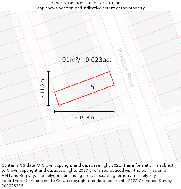5, WINSTON ROAD, BLACKBURN, BB1 8BJ: Plot and title map