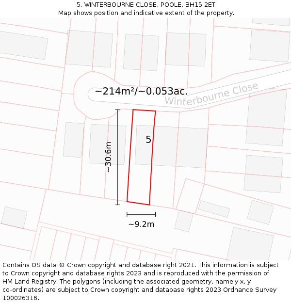 5, WINTERBOURNE CLOSE, POOLE, BH15 2ET: Plot and title map