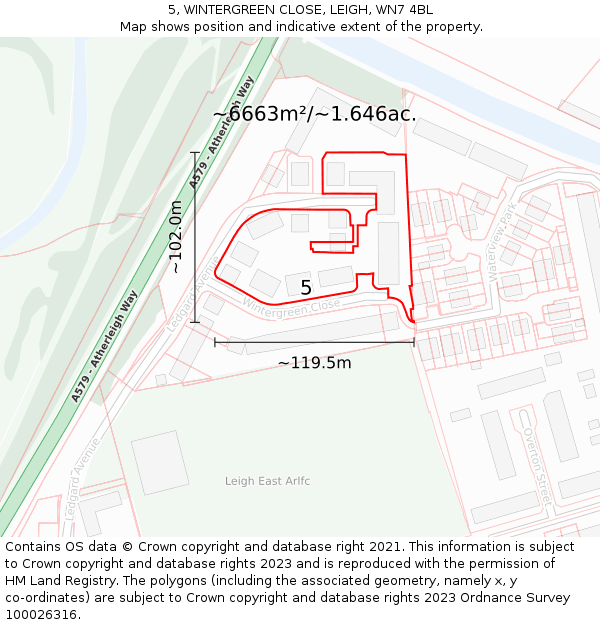 5, WINTERGREEN CLOSE, LEIGH, WN7 4BL: Plot and title map