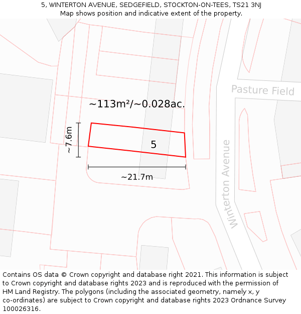 5, WINTERTON AVENUE, SEDGEFIELD, STOCKTON-ON-TEES, TS21 3NJ: Plot and title map