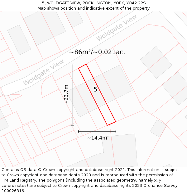 5, WOLDGATE VIEW, POCKLINGTON, YORK, YO42 2PS: Plot and title map