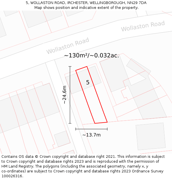 5, WOLLASTON ROAD, IRCHESTER, WELLINGBOROUGH, NN29 7DA: Plot and title map