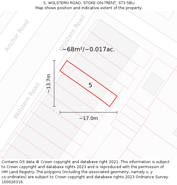 5, WOLSTERN ROAD, STOKE-ON-TRENT, ST3 5BU: Plot and title map