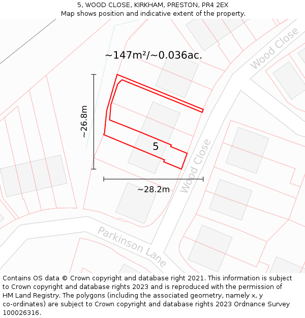 5, WOOD CLOSE, KIRKHAM, PRESTON, PR4 2EX: Plot and title map