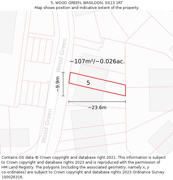 5, WOOD GREEN, BASILDON, SS13 1RT: Plot and title map