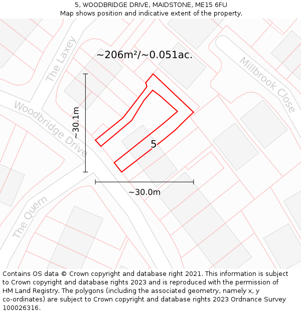 5, WOODBRIDGE DRIVE, MAIDSTONE, ME15 6FU: Plot and title map
