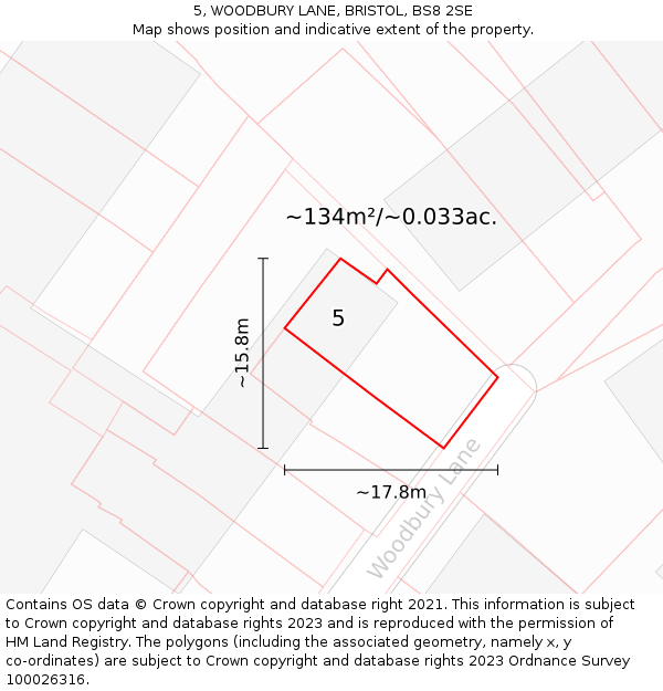 5, WOODBURY LANE, BRISTOL, BS8 2SE: Plot and title map