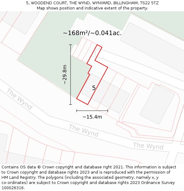 5, WOODEND COURT, THE WYND, WYNYARD, BILLINGHAM, TS22 5TZ: Plot and title map