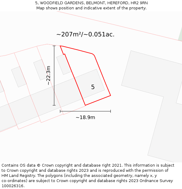 5, WOODFIELD GARDENS, BELMONT, HEREFORD, HR2 9RN: Plot and title map