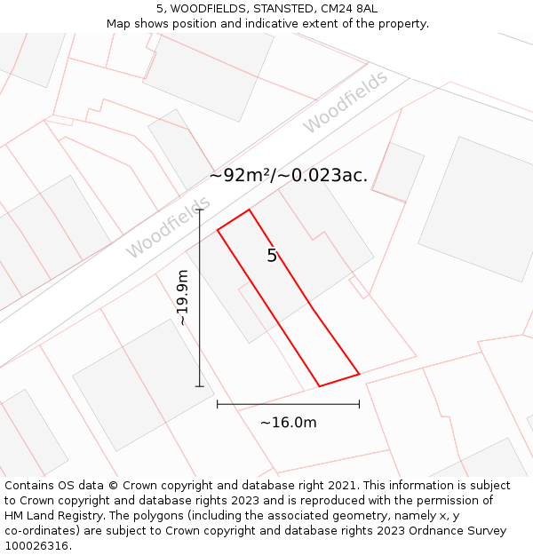 5, WOODFIELDS, STANSTED, CM24 8AL: Plot and title map
