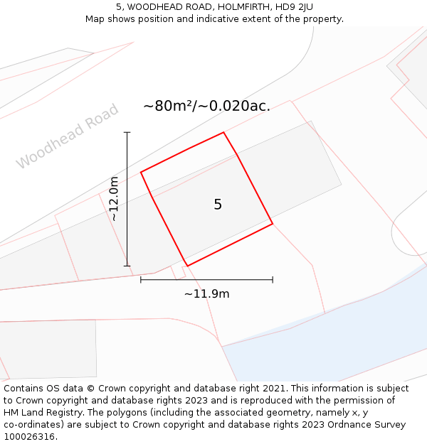 5, WOODHEAD ROAD, HOLMFIRTH, HD9 2JU: Plot and title map