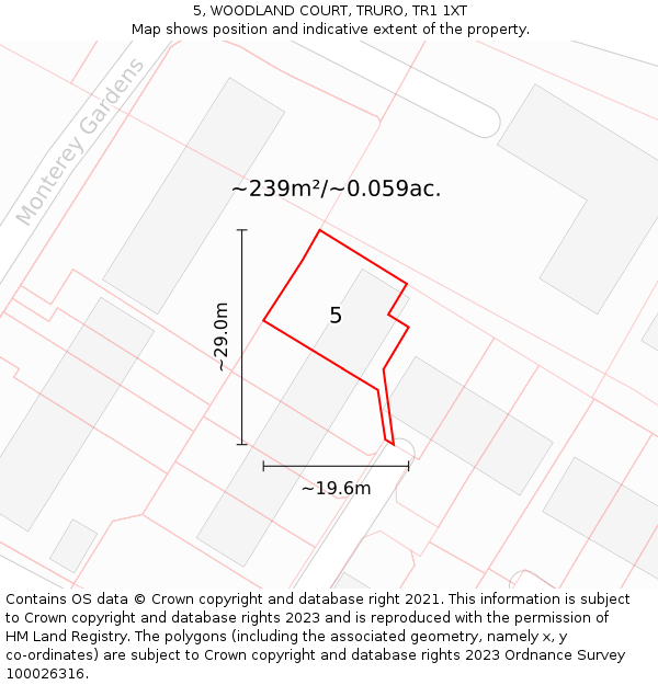 5, WOODLAND COURT, TRURO, TR1 1XT: Plot and title map