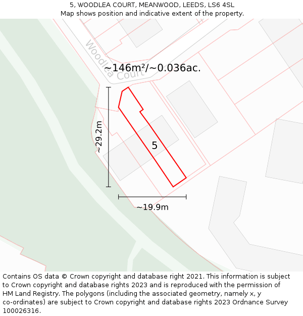 5, WOODLEA COURT, MEANWOOD, LEEDS, LS6 4SL: Plot and title map