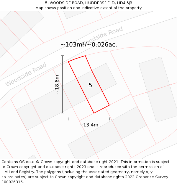 5, WOODSIDE ROAD, HUDDERSFIELD, HD4 5JR: Plot and title map