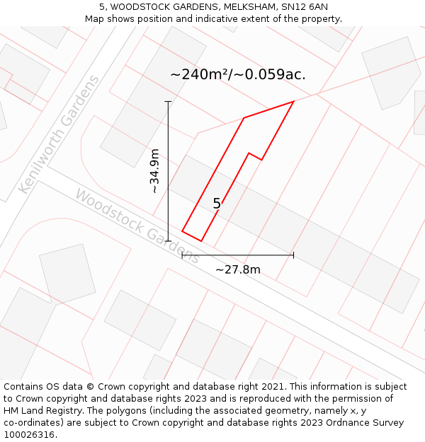 5, WOODSTOCK GARDENS, MELKSHAM, SN12 6AN: Plot and title map
