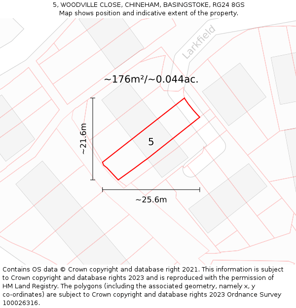 5, WOODVILLE CLOSE, CHINEHAM, BASINGSTOKE, RG24 8GS: Plot and title map
